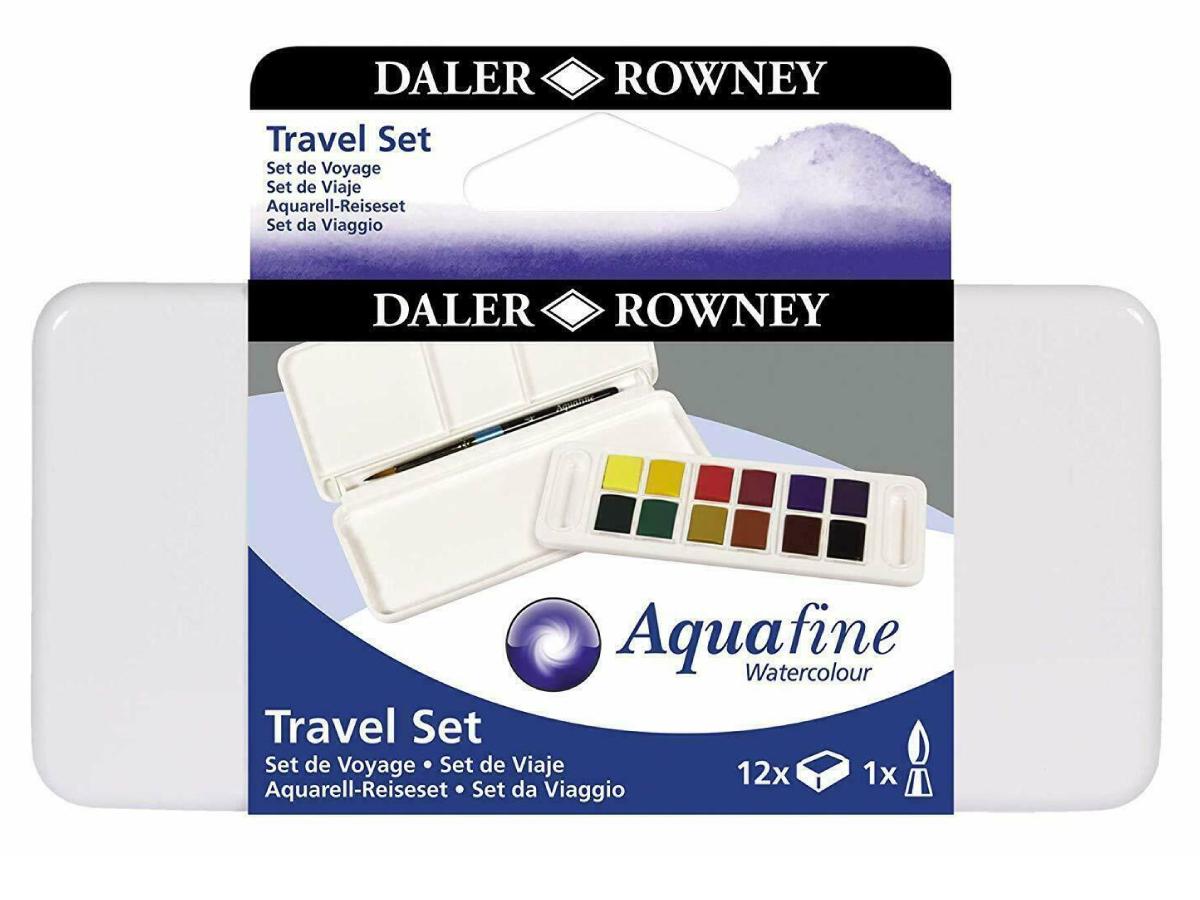 DALER ROWNEY AQUAFINE AQUARELL TRAVEL SET 12 X 1/2 NAPF 1