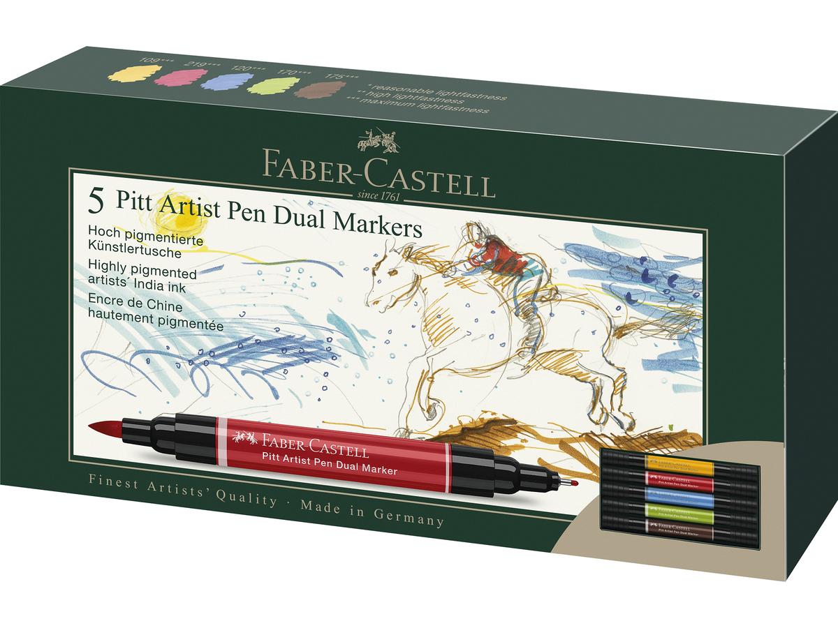FABER-CASTELL PITT ARTIST PEN DUAL MARKER SET 5X 1
