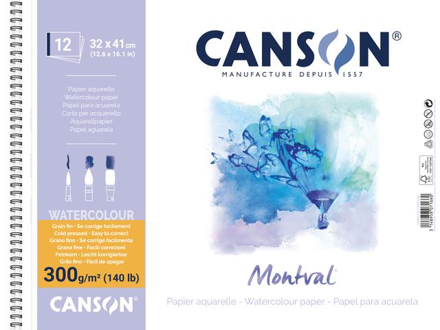CANSON MONTVAL SPIRALBLOCK AQUARELLPAPIER 300G/M² 32x41 12 BLATT 1