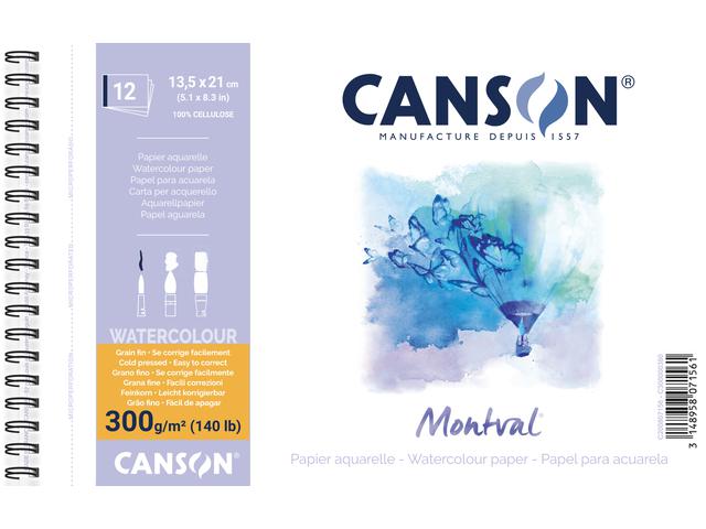 CANSON MONTVAL SPIRALBLOCK AQUARELLPAPIER 300G/M² 13,5x21 12 BLATT 1