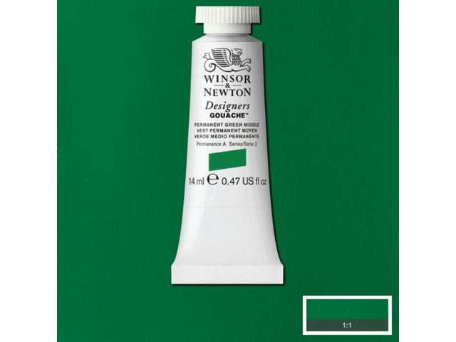 WINSOR & NEWTON DESIGNERS GOUACHE 14ML 484 PERMANENT GREEN MIDDLE 1