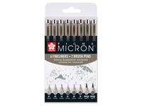 SAKURA PIGMA MICRON FINELINER & BRUSH SET 8 STÜCK GRAU