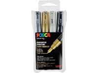 UNI POSCA MARKER SET PC1MC 4 STÜCK WEISS SCHWARZ SILBER GOLD
