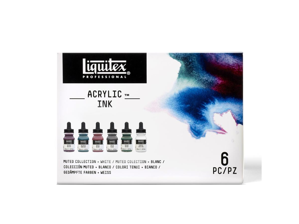 LIQUITEX ARTIST ACRYLIC INK SET 6X30ML  MUTED/WHITE 4