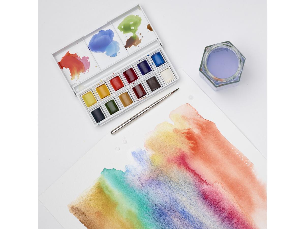 WINSOR & NEWTON COTMAN AQUARELL TASCHENSET BOX 12X 1/2NAPF + PINSEL 6