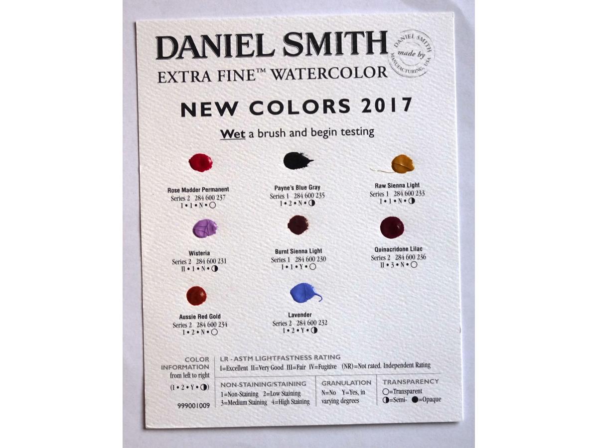 DANIEL SMITH WATERCOLOR TESTKAART-THE 8 NEW COLORS OF 2017 OP=OP 2