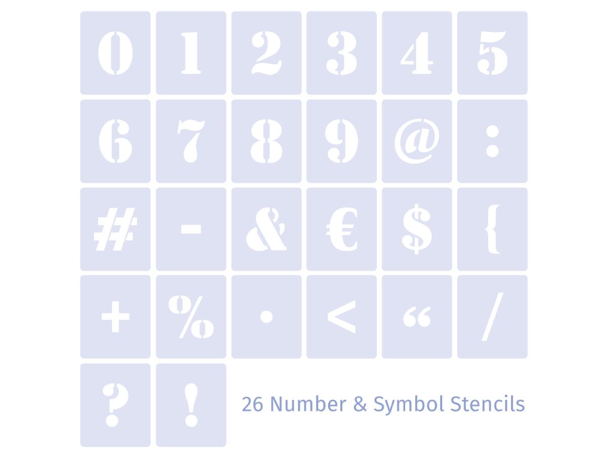 QBIX SCHABLONEN SET ZAHLEN & INTERPUNKTION 26 STÜCK 7CM SERIF 2
