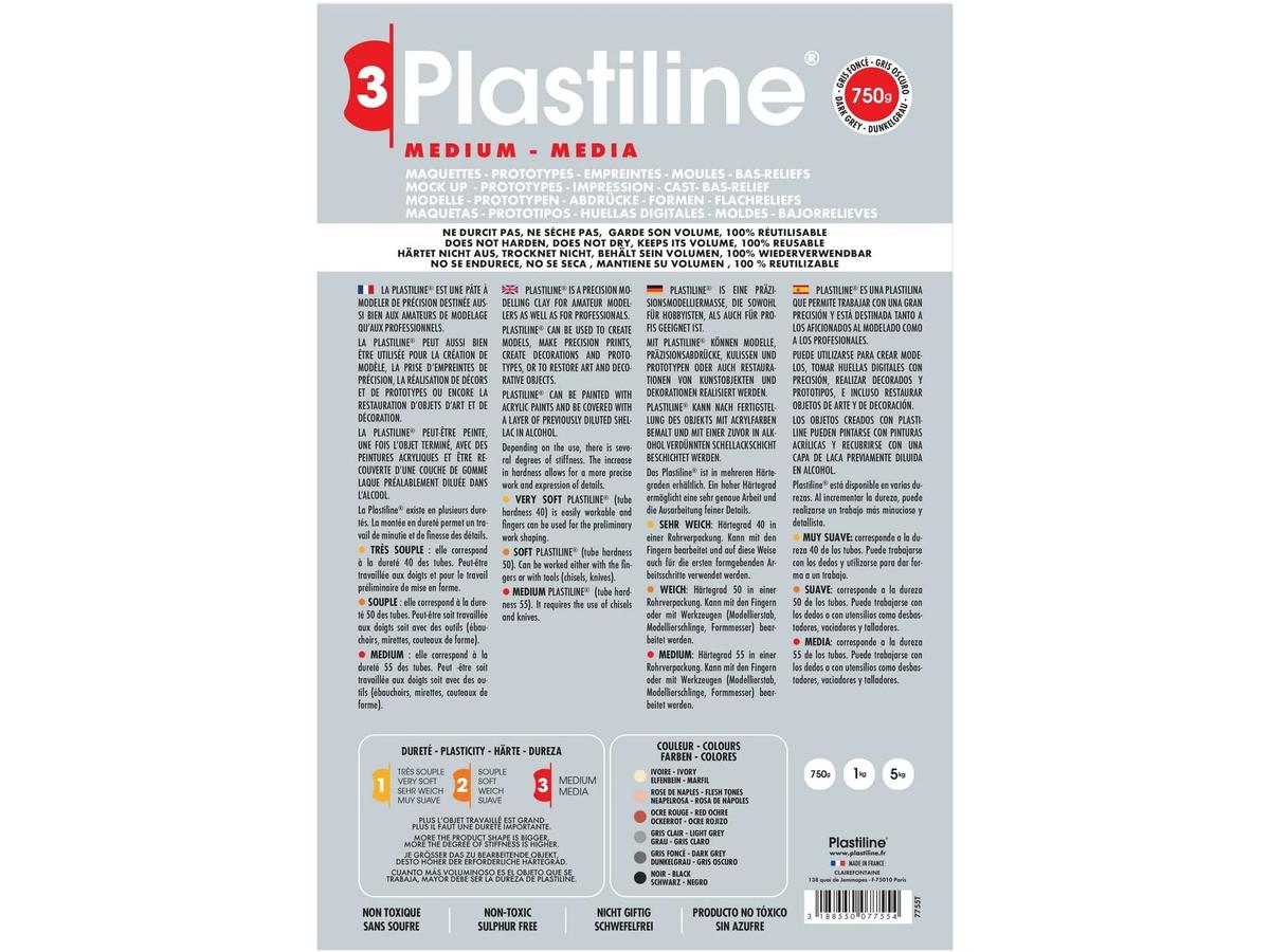 PLASTILINE DUNKELGRAU HÄRTE 55 750 GRAMM 2