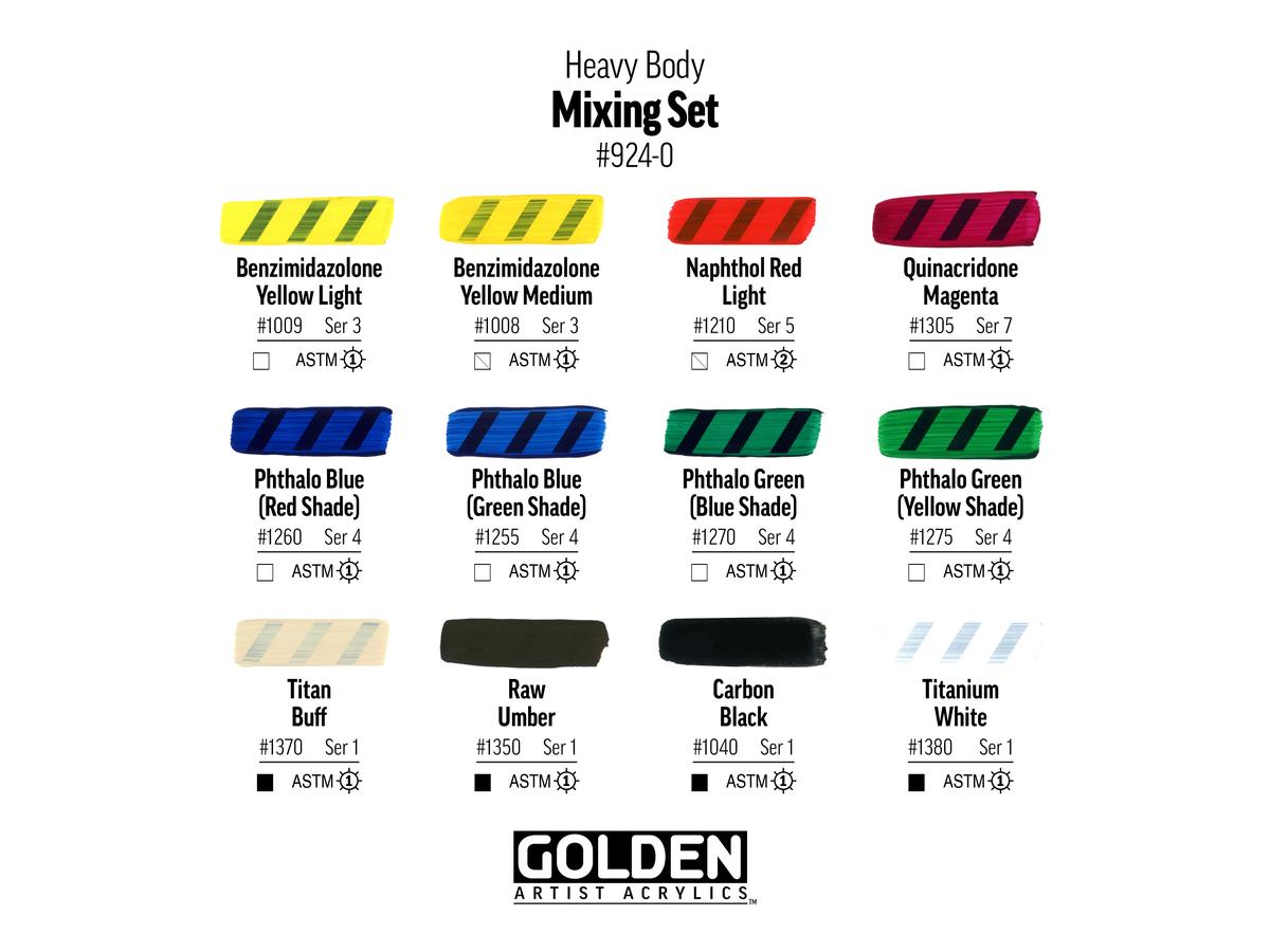GOLDEN ACRYL HEAVY BODY MIXING SET 12X 22ML 3
