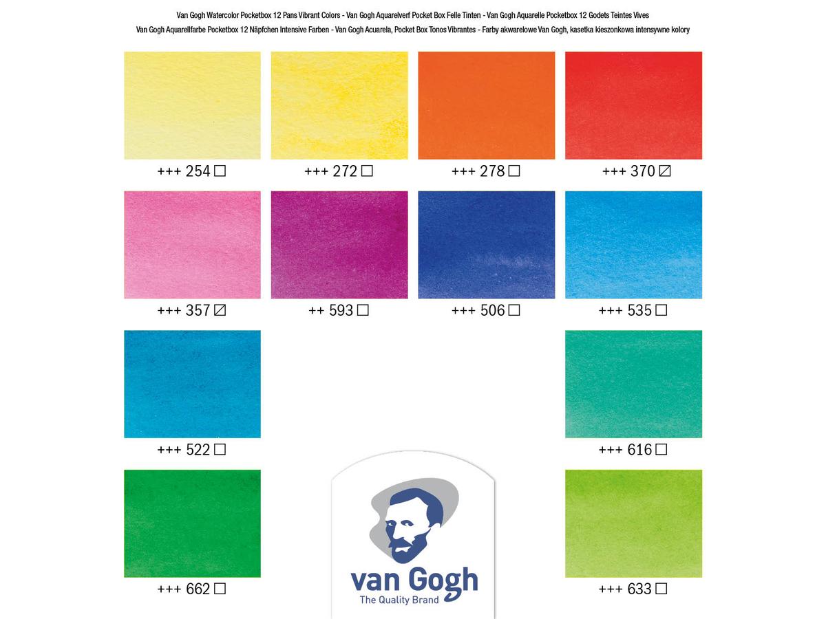 VAN GOGH AQUARELL SET VIBRANT COLOURS AQUARELLKASTEN 12x 1/2 NÄPFCHEN + PINSEL 3
