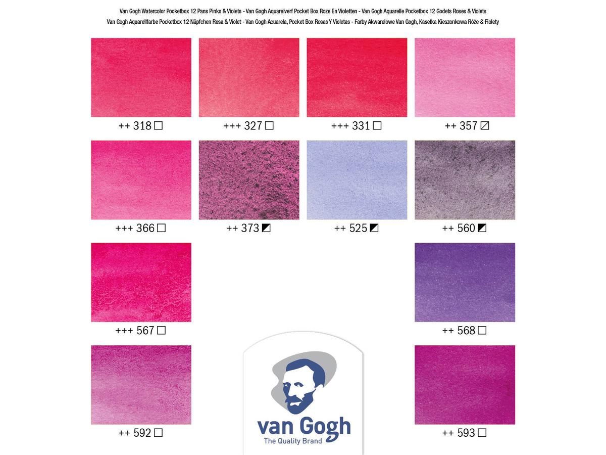 VAN GOGH AQUARELL SET PINK & VIOLETS AQUARELLKASTEN 12x 1/2 NÄPFCHEN + PINSEL 4