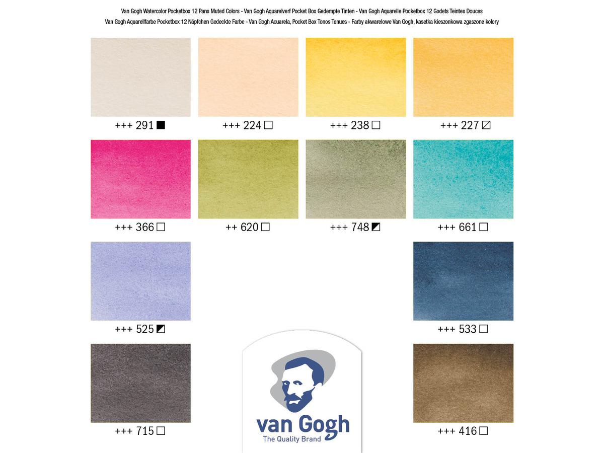 VAN GOGH AQUARELL SET MUTED AQUARELLKASTEN  12 x 1/2 NÄPFCHEN  + PINSEL 4