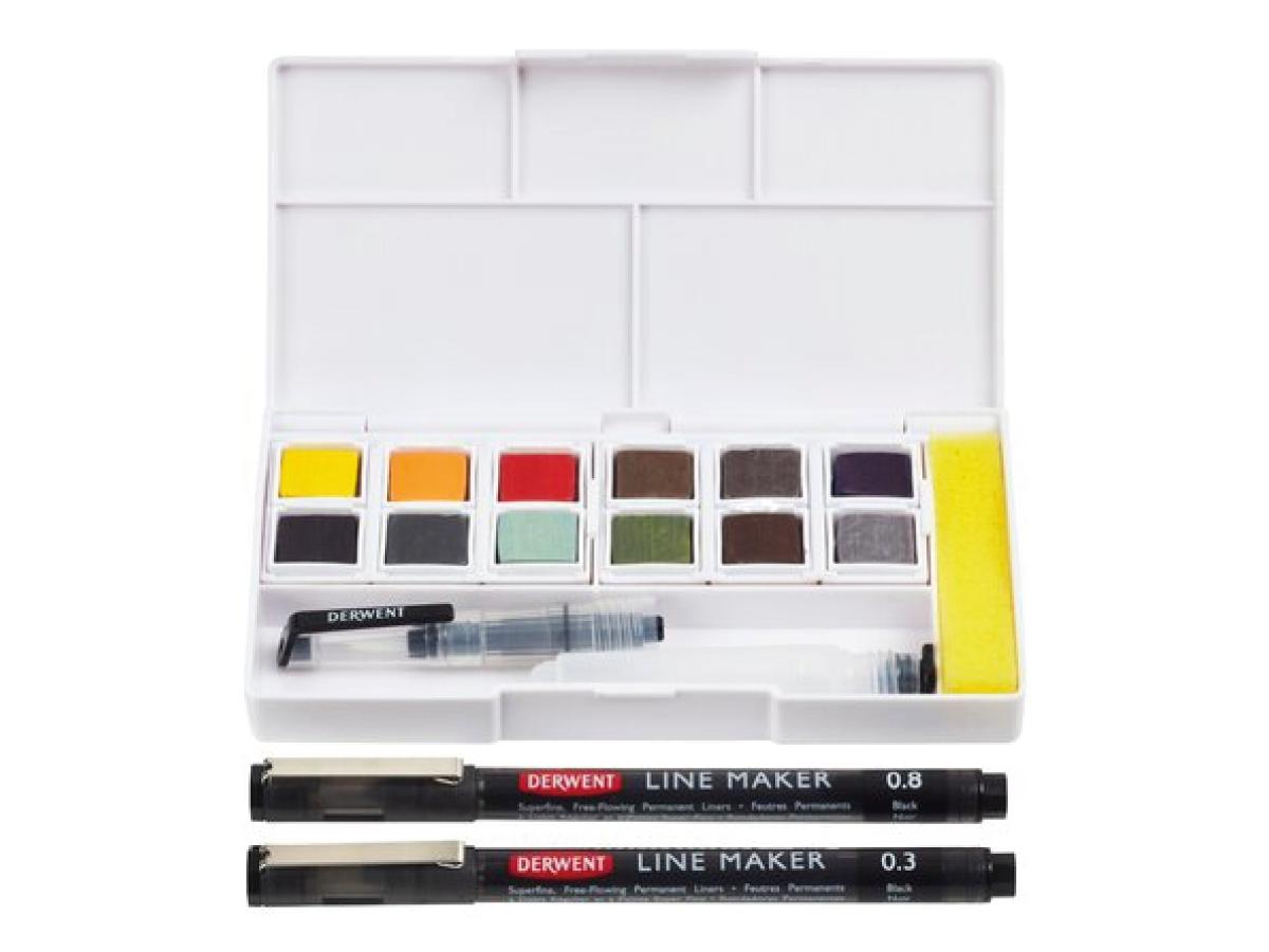 DERWENT LINE AND WASH PAINT PAN 12ER  SET 2