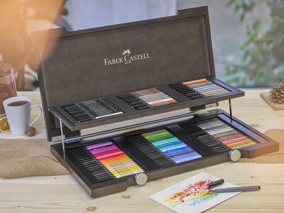 FABER-CASTELL PITT ARTIST PEN SET HOLZ KOFFER 90 STÜCK 3
