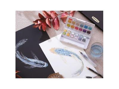 DERWENT METALLIC AQUARELL REISE-SET 1 12 NÄPFCHEN + WASSERTANKPINSEL 2