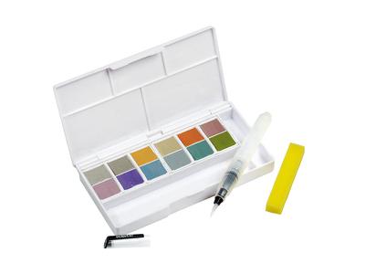 DERWENT METALLIC AQUARELL REISE-SET 1 12 NÄPFCHEN + WASSERTANKPINSEL 3