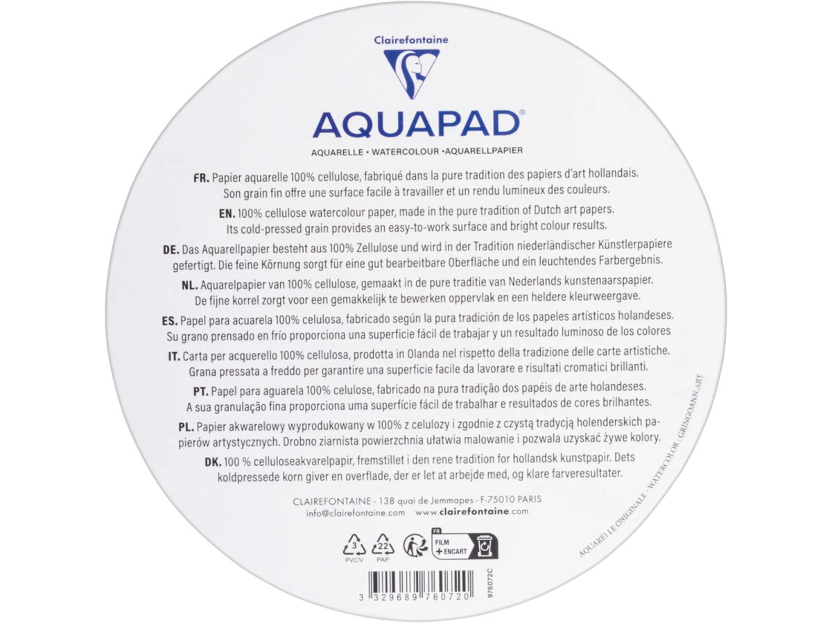 CLAIREFONTAINE AQUAPAD AQUARELLPAPIER RUND  Ø 15 CM  300 G/M²  20 BLATT 5