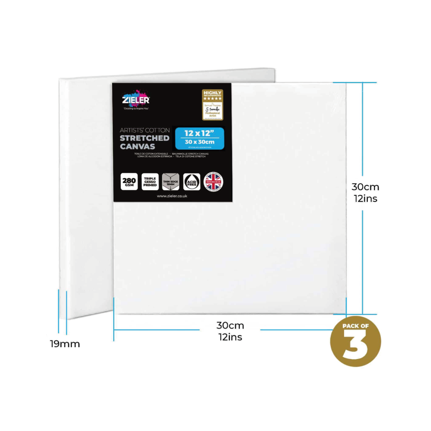 ZIELER PREMIUM KATOEN SCHILDERSDOEK 30X30CM SET 3X 2