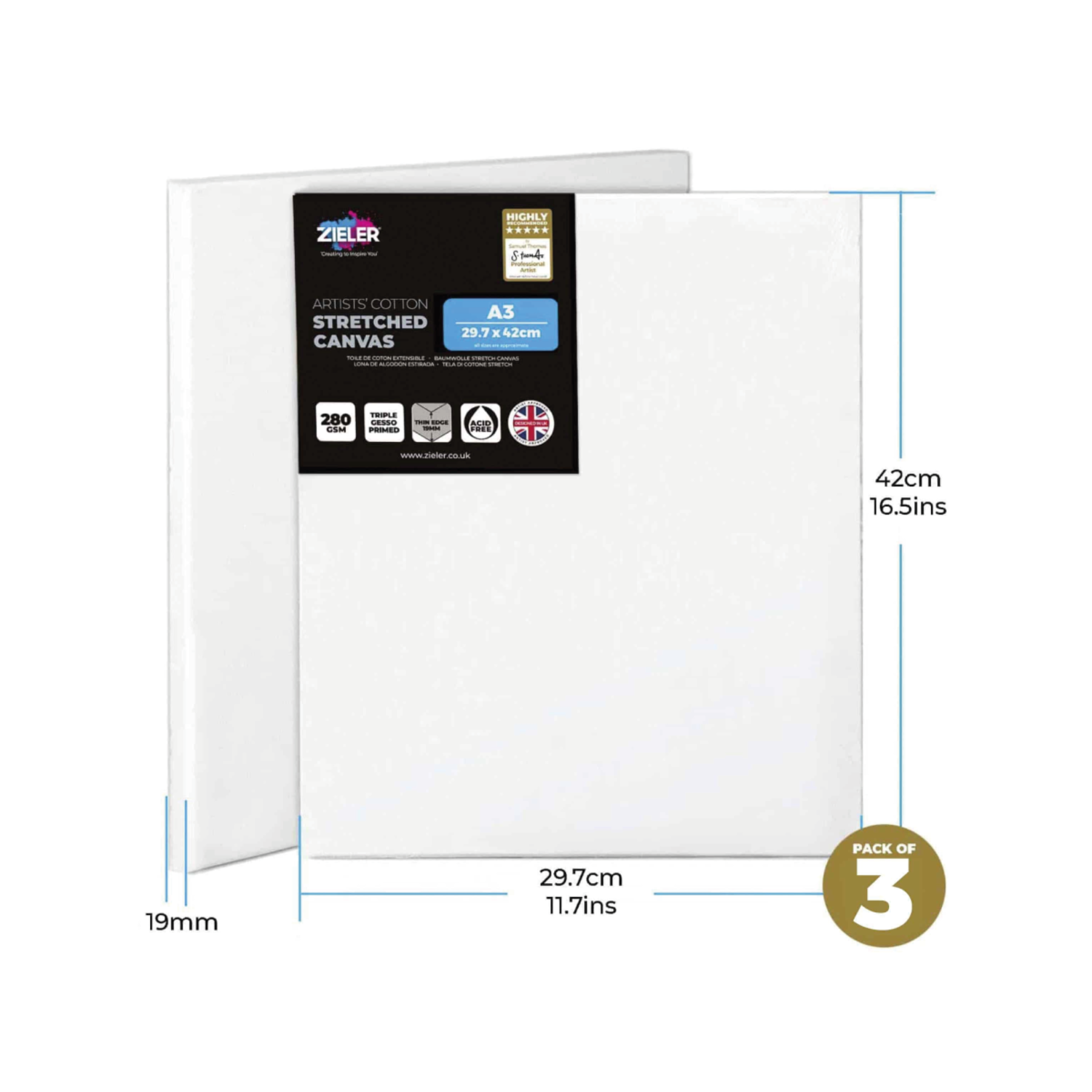 ZIELER PREMIUM KATOEN SCHILDERSDOEK A3 SET 3X 2