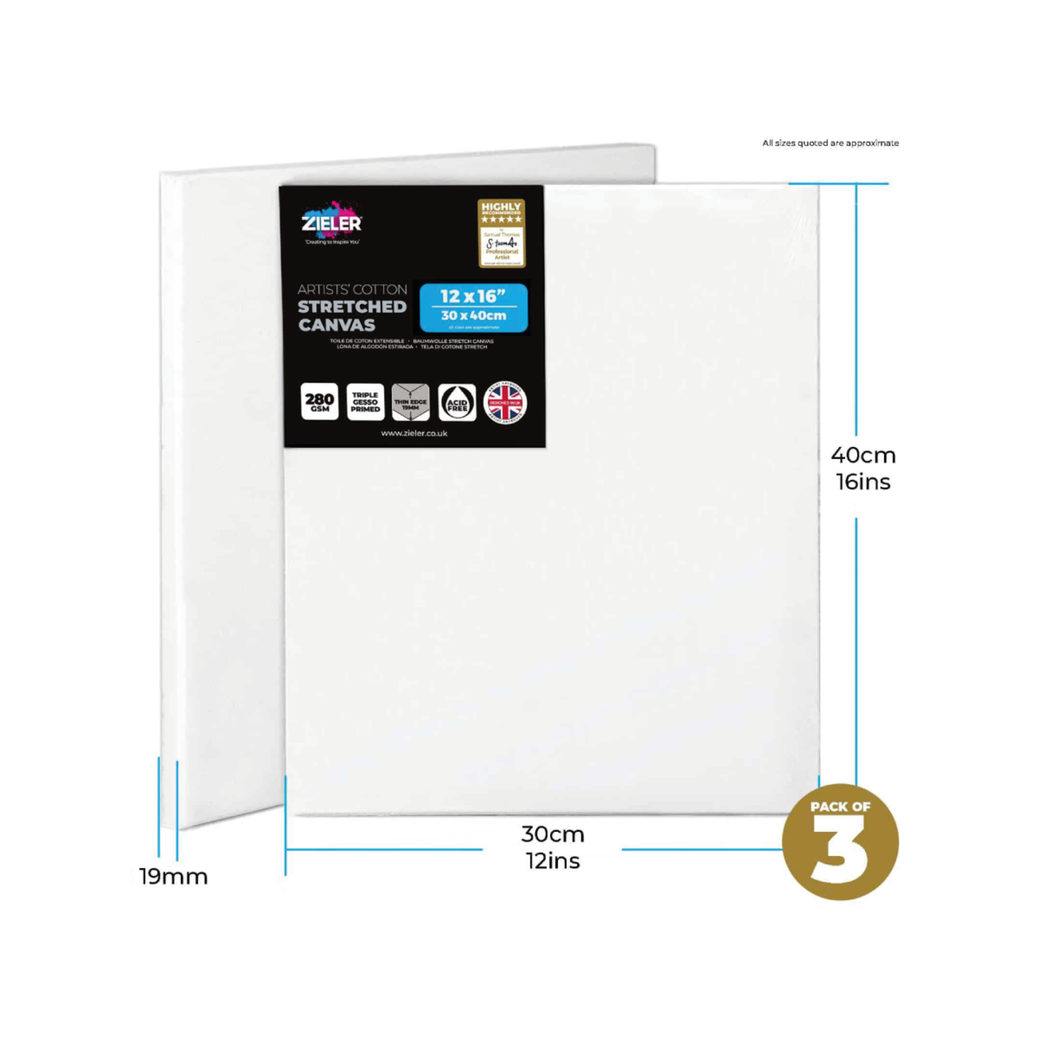 ZIELER PREMIUM KATOEN SCHILDERSDOEK 30X40CM SET 3X 2