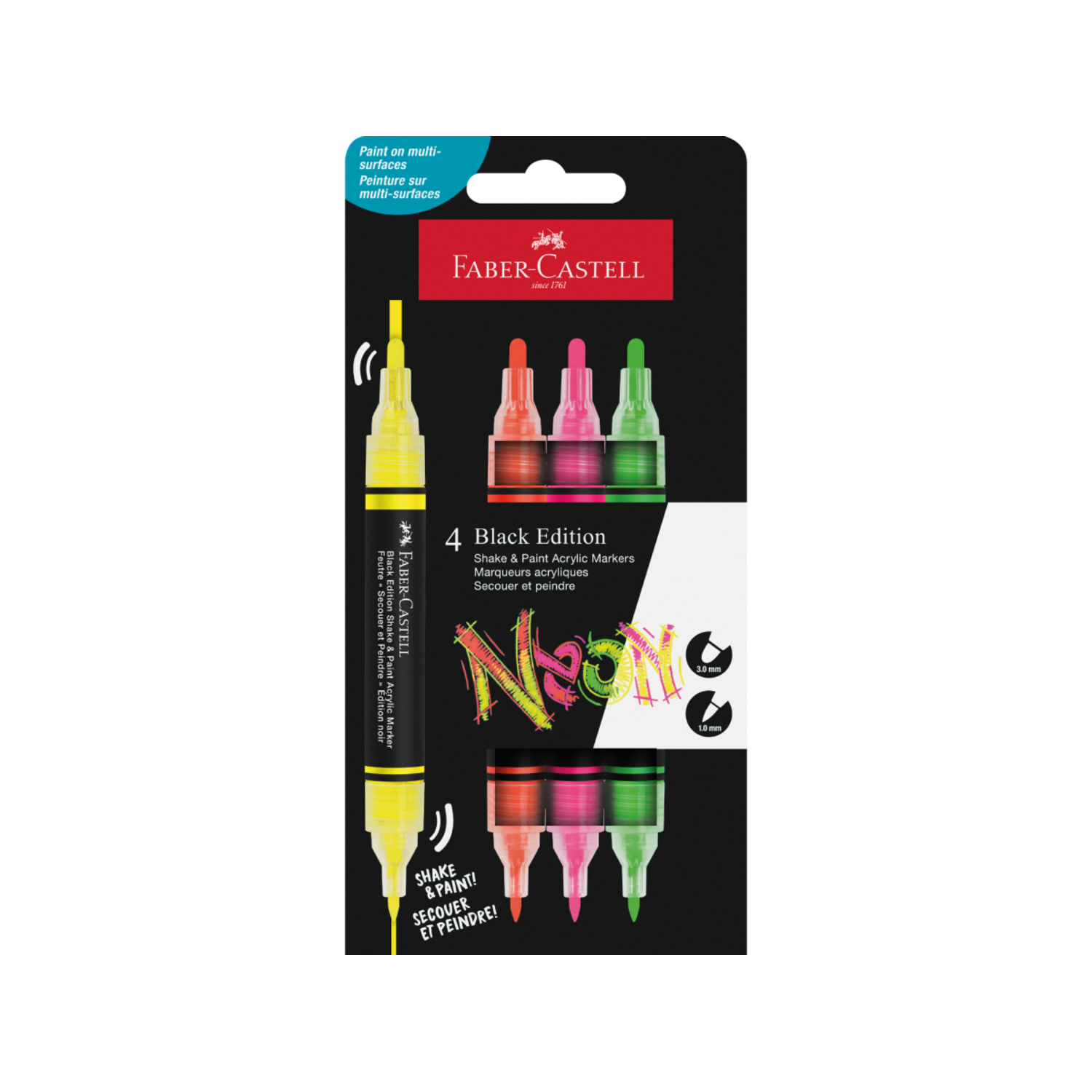 FABER-CASTELL SHAKE & PAINT BLACK EDITION ACRYLIC MARKERSET NEON 4X 2