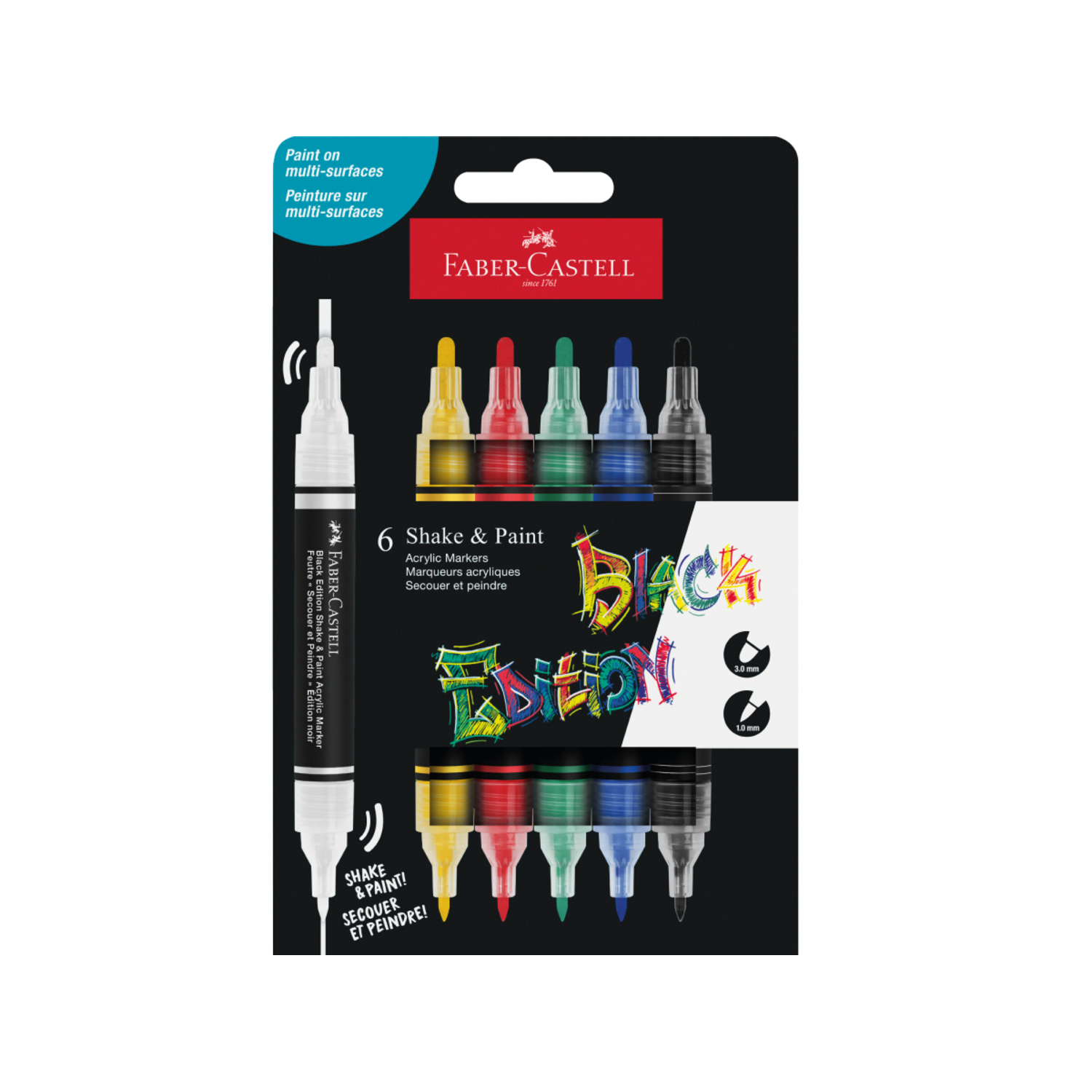 FABER-CASTELL SHAKE & PAINT BLACK EDITION ACRYLIC MARKERSET STANDAARD 6X 2