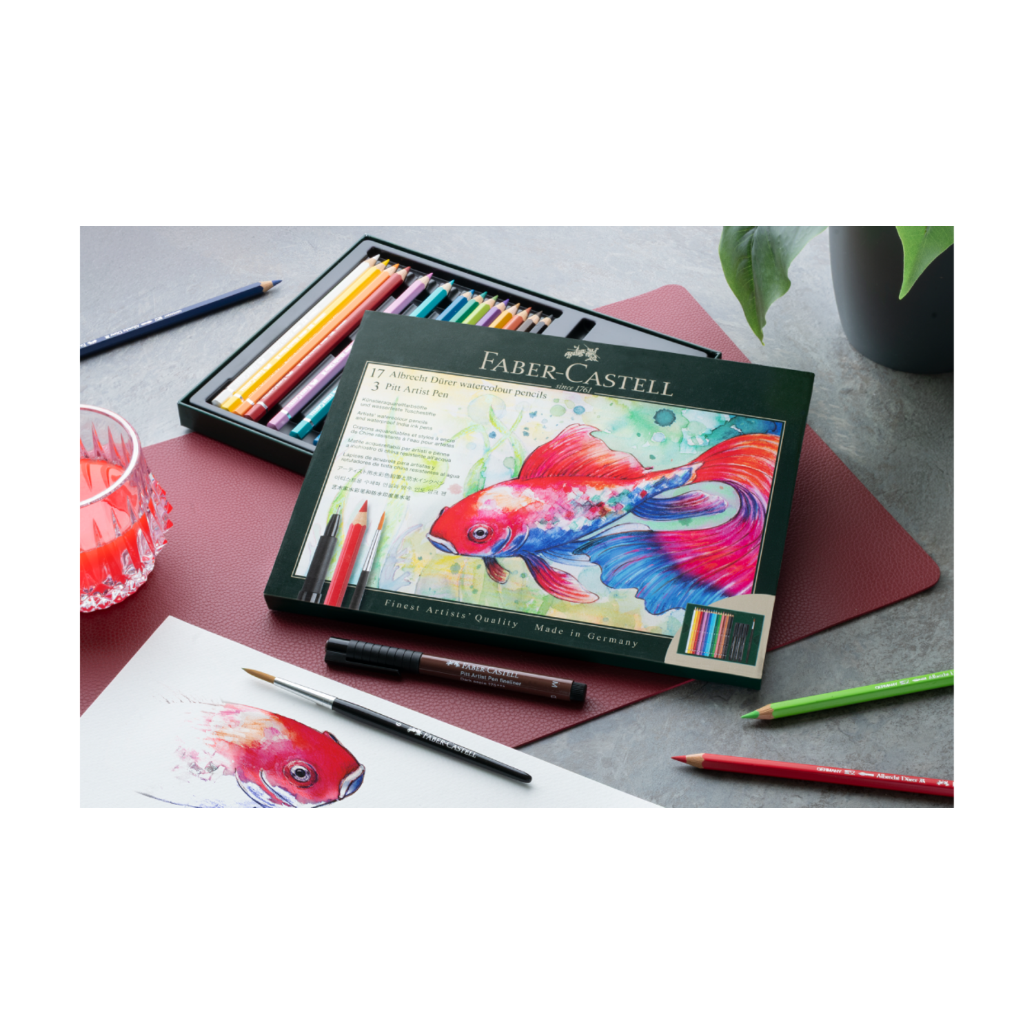FABER-CASTELL DÜRER AQUARELLFARBSTIFTE & TUSCHESTIFTE SET 21X 4
