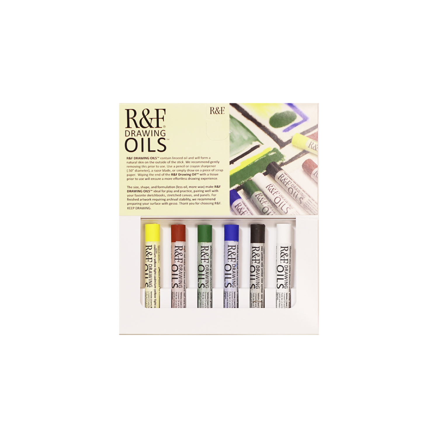 R&F DRAWING OIL STICK 12ML INTRODUCTORY COLOR SET 6X 2