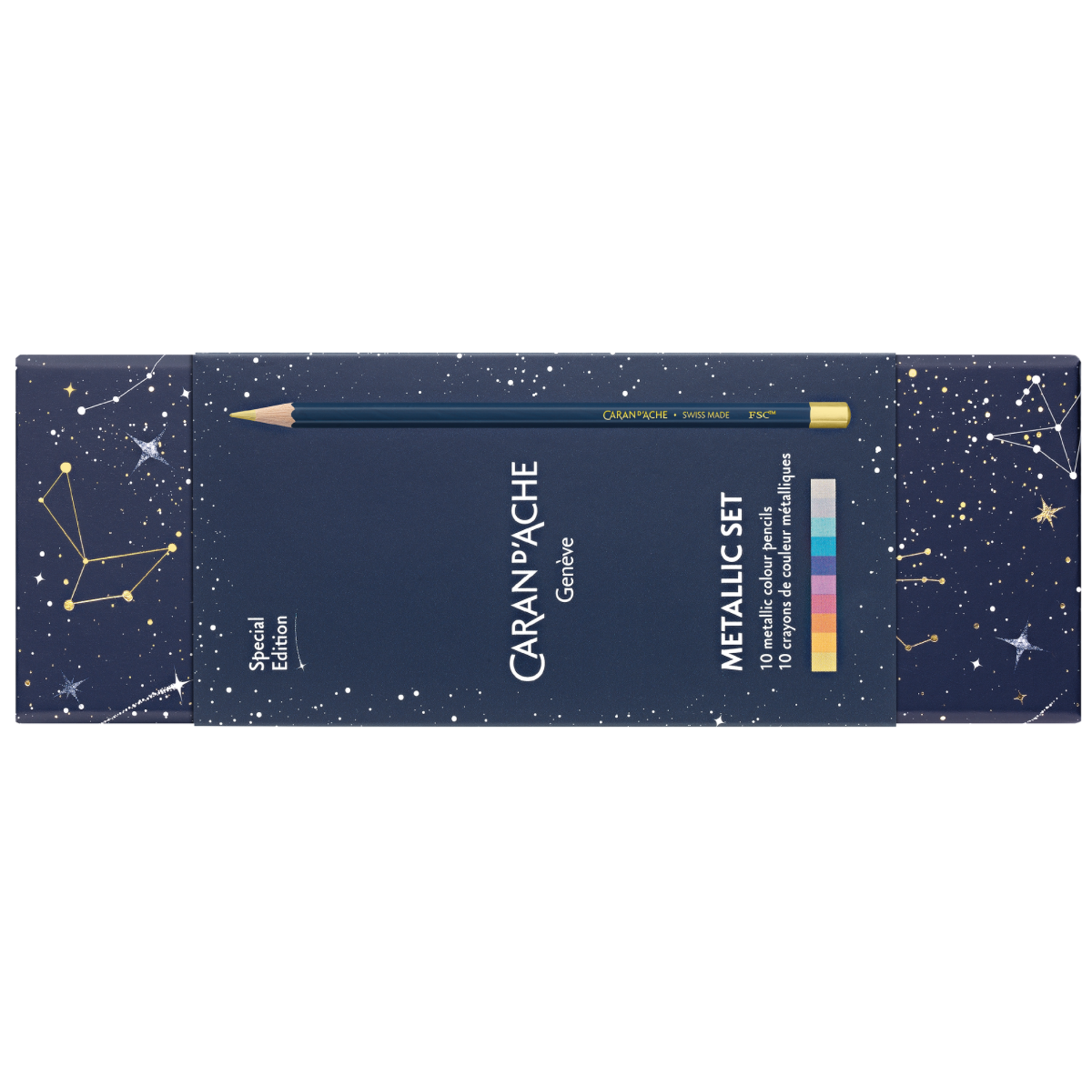 CARAN D'ACHE COSMIC BLAU METALLIC BUNTSTIFTE SET 10X 3
