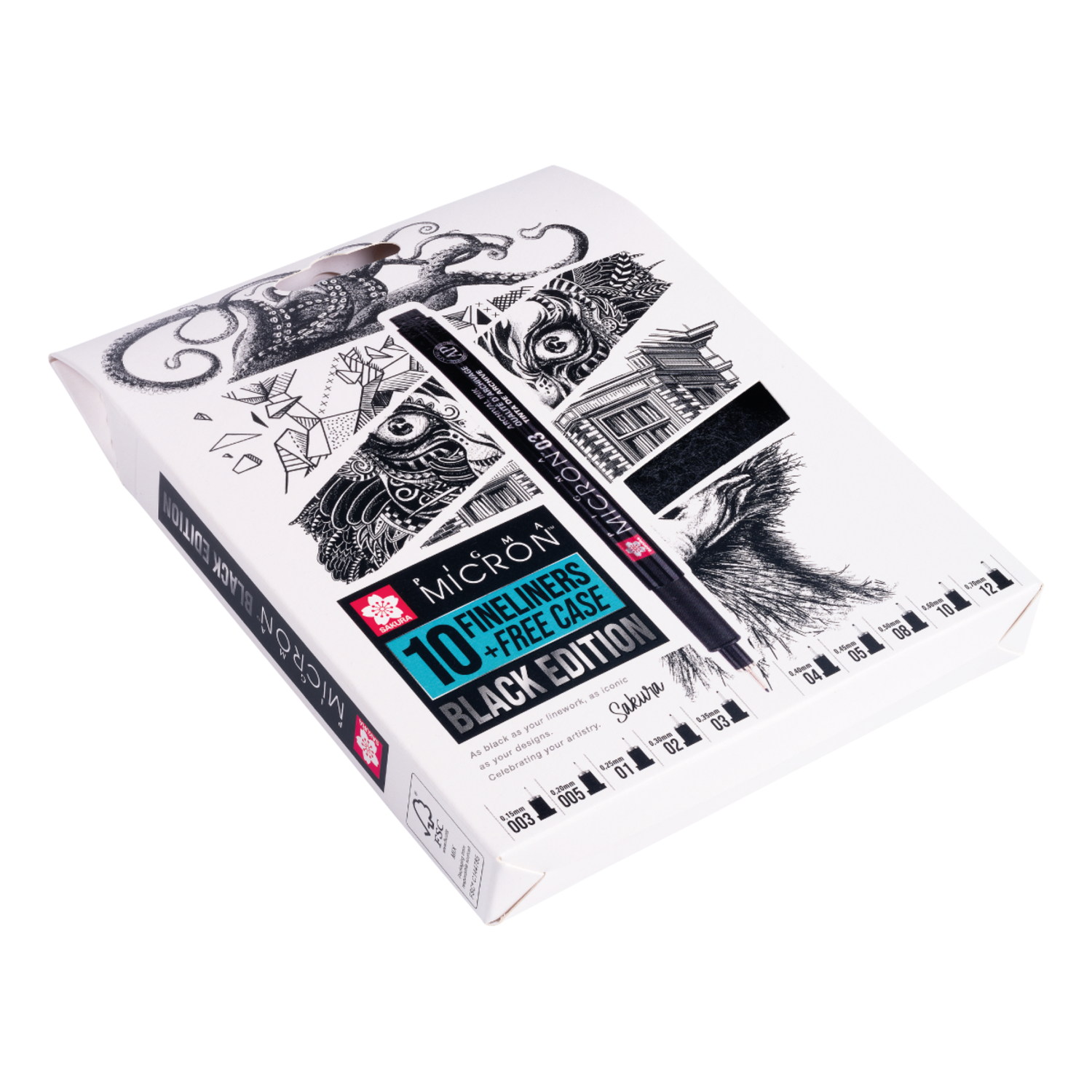 SAKURA PIGMA MICRON BLACK EDITION SET 10X FINELINER + ETUI 4