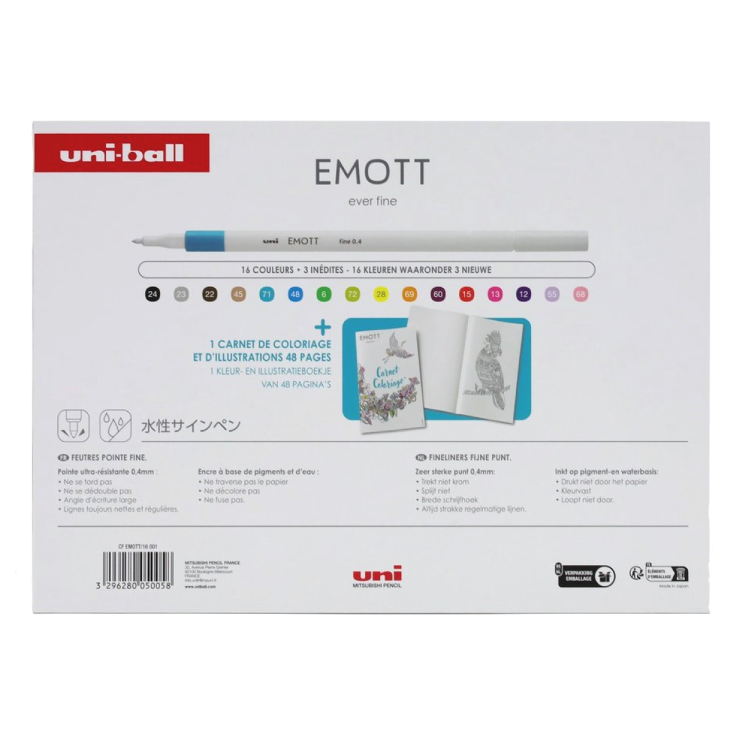 UNI-BALL EMOTT FINELINER SET ENTSPANNTES AUSMALEN 17X 2
