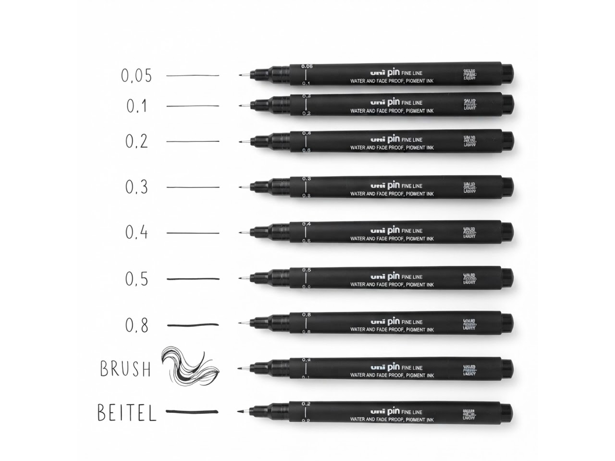 UNI PIN FINELINER SET SCHWARZ  9-TEILIG 2