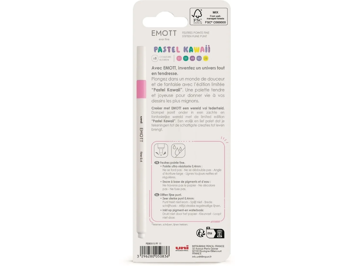 UNI-BALL EMOTT FINELINER SET PASTEL KAWAI 5X 2