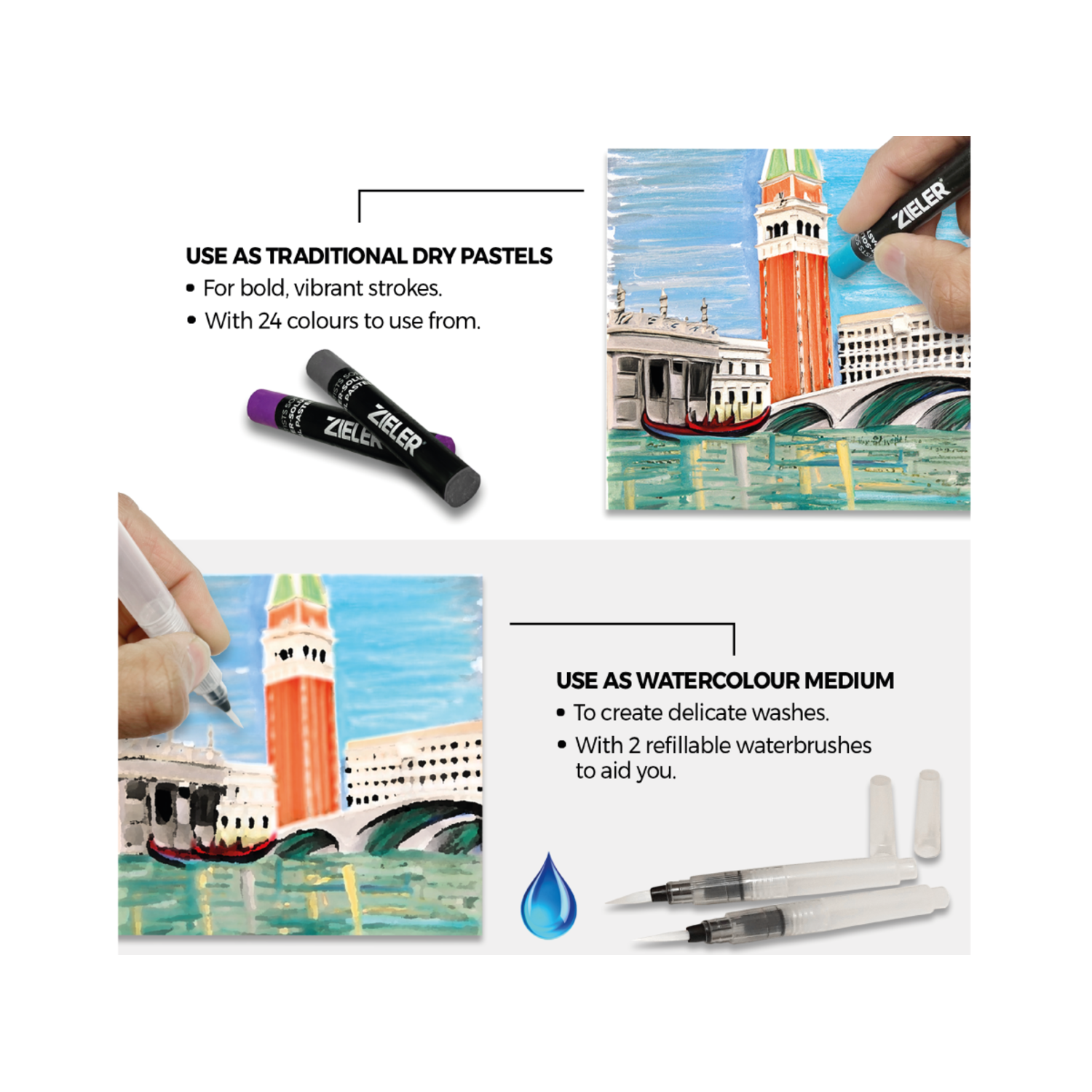 ZIELER PREMIUM WASSERLÖSLICHE ÖLPASTELLE 24 STÜCK 3