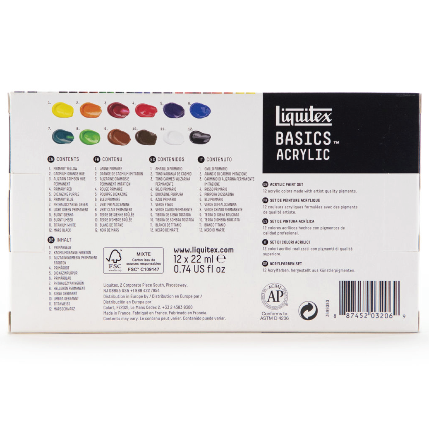 LIQUITEX BASICS ACRYLIC COLOUR SET 12X22ML 4