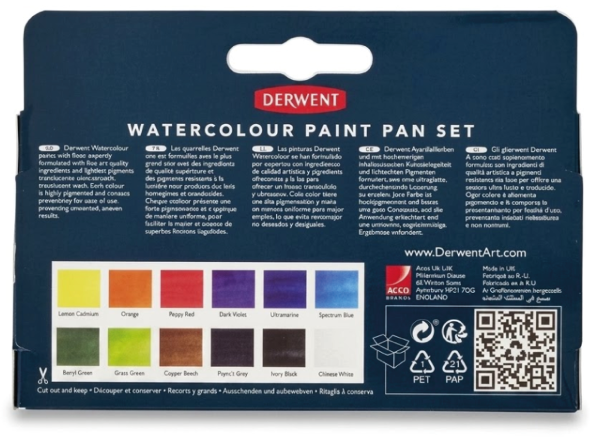 DERWENT AQUARELVERF SET WATERCOLOUR 12X NAP 2