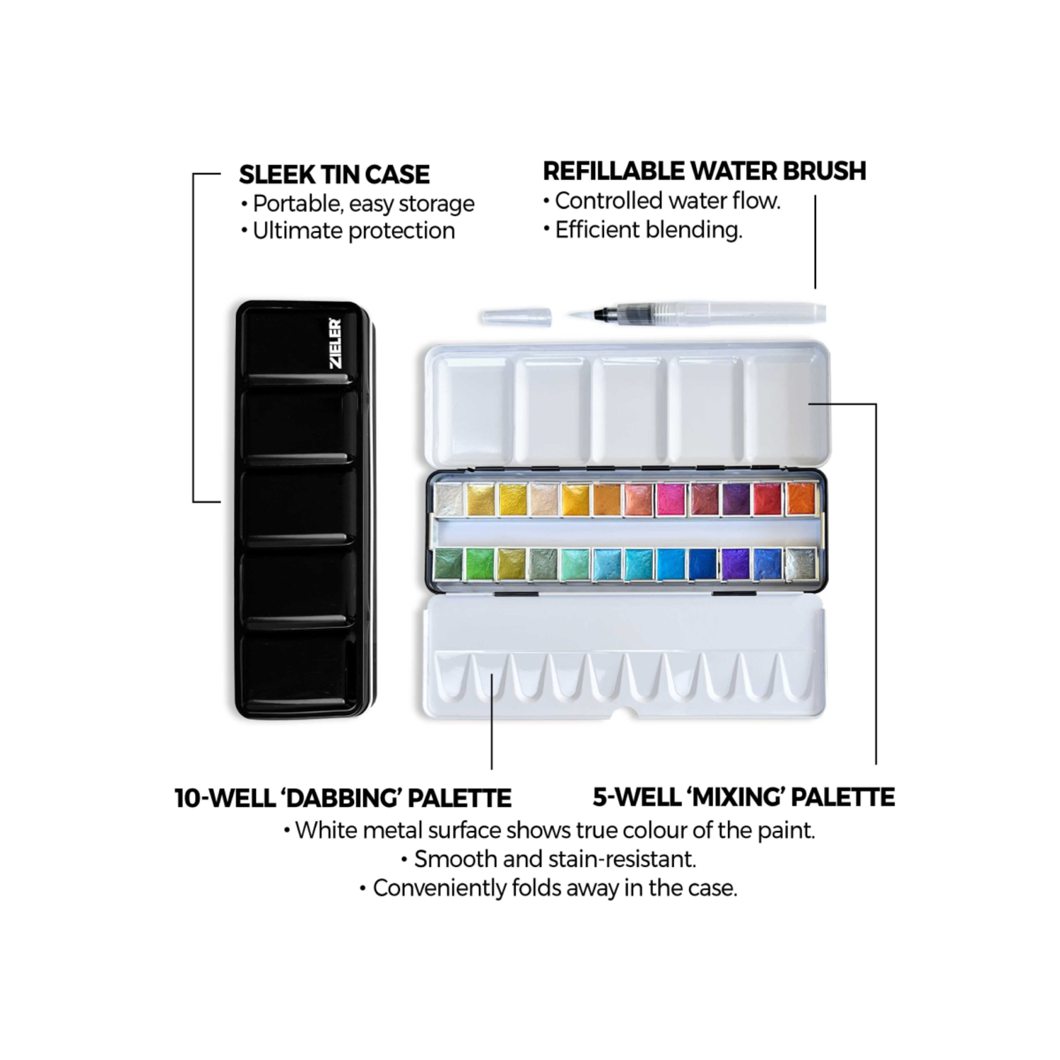 ZIELER AQUARELLSET METALLIC HALBNAPF 24X 2