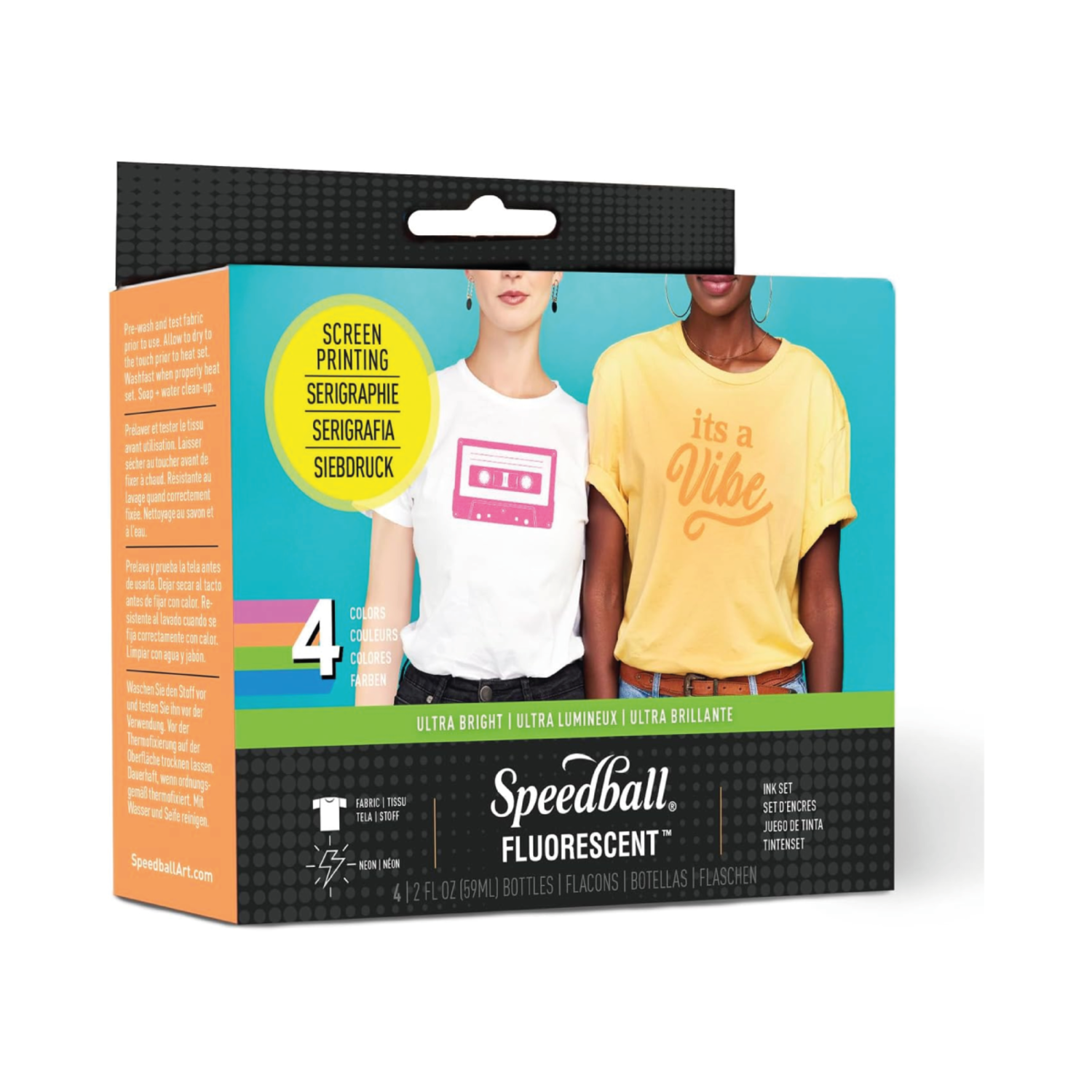 SPEEDBALL FABRIC SCREEN PRINTING INK SET FLUOR 4X 2