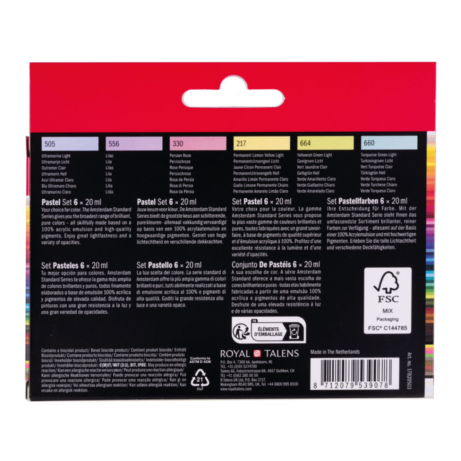 AMSTERDAM STANDARD SERIES ACRYLFARBEN SET 6 X 20ML PASTEL 5