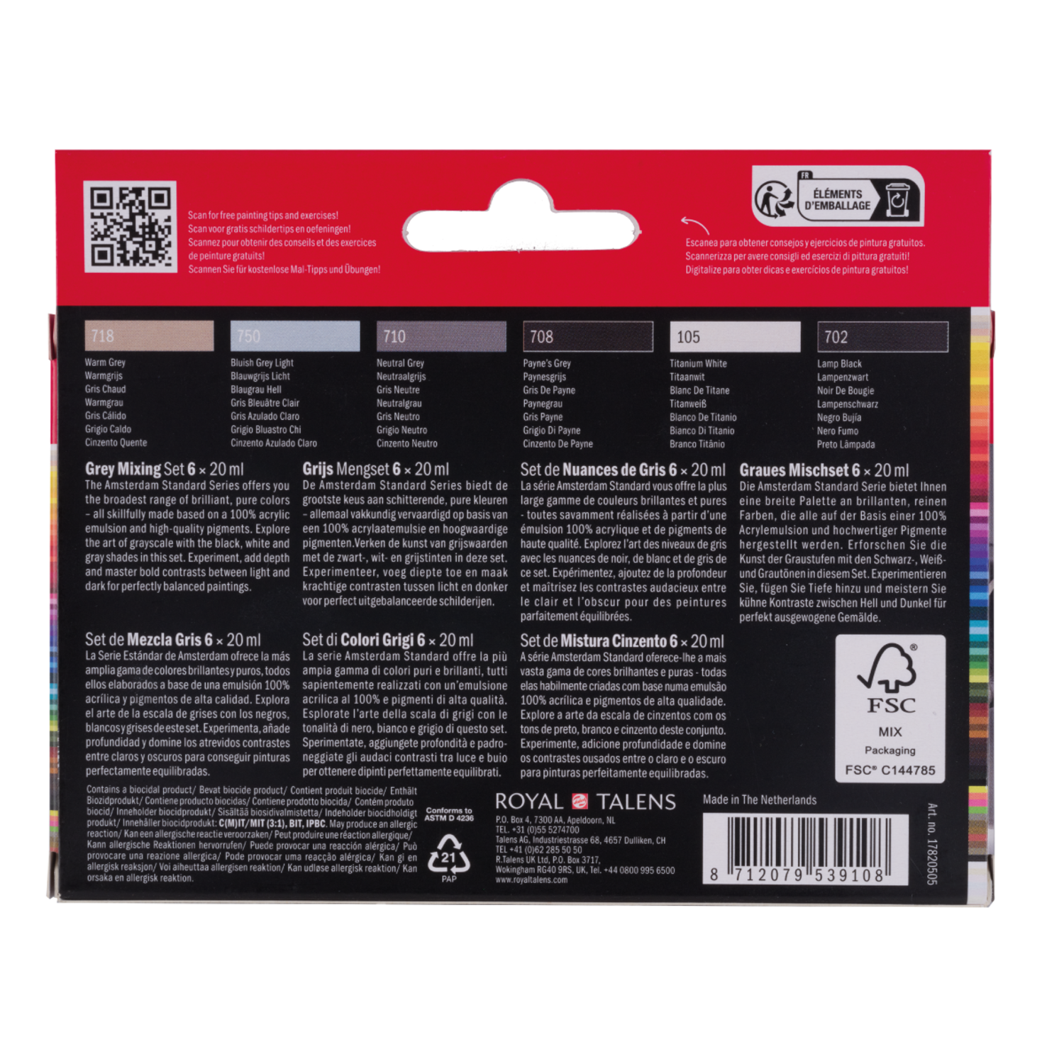 AMSTERDAM STANDARD SERIES ACRYLFARBEN SET 6 X 20ML GRAUTÖNE 4