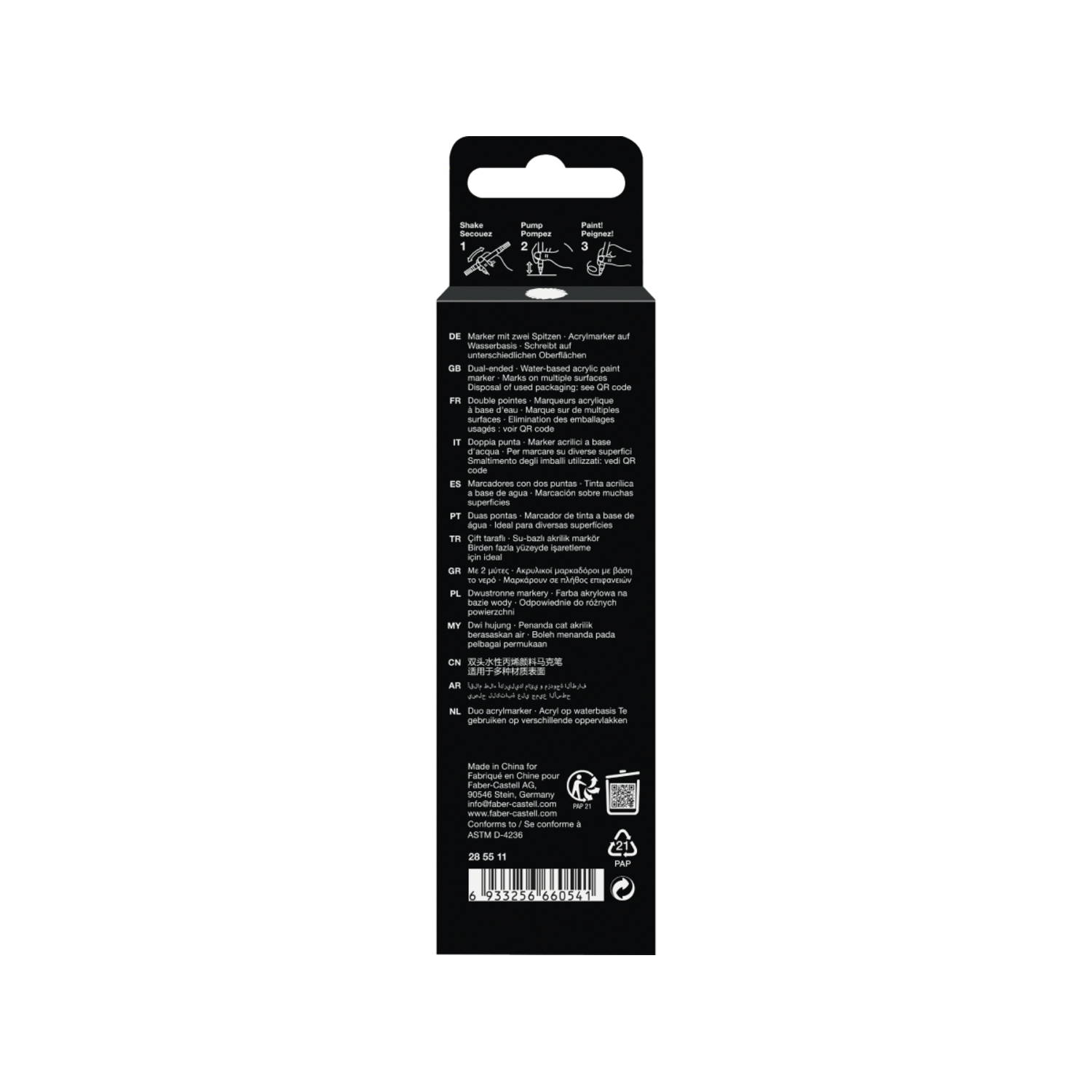 FABER-CASTELL SHAKE & PAINT BLACK EDITION  ACRYLIC MARKER WEISS 3
